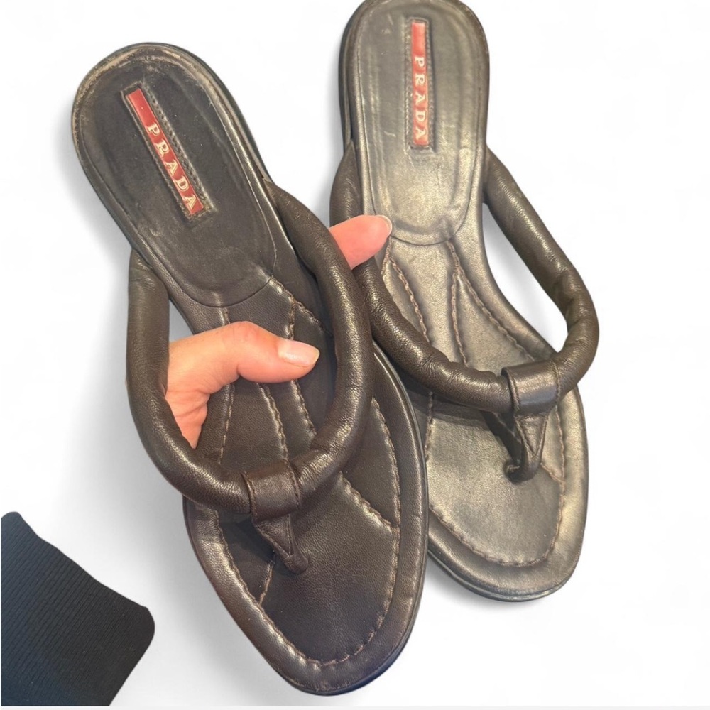 Prada Brown Sandals with Thong Strap Design